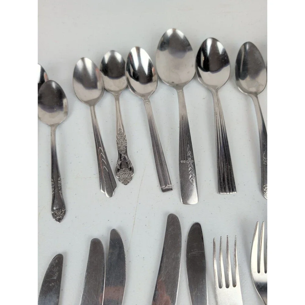 VTG Flatware Mixed Lot Silverware Stainless Lot Of 52 Oneida Japan Korea ECT